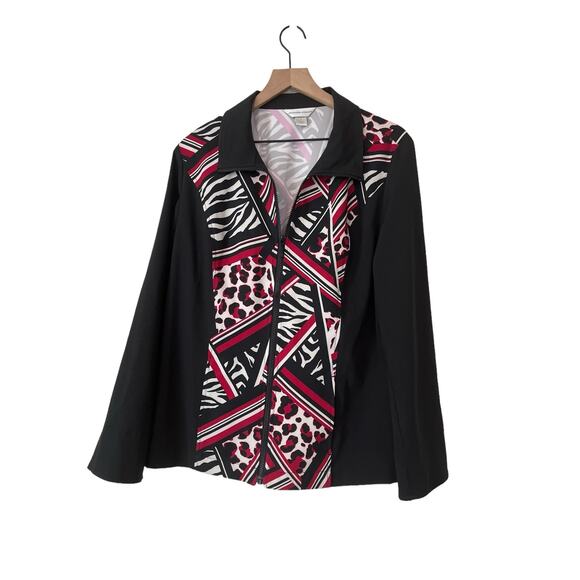 Christopher and Banks Womens Black Red Geometric Print Jacket Size Large - Picture 1 of 5